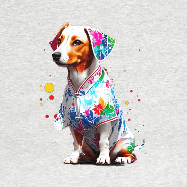 Graceful Dachshund in Embroidered White Cheongsam Dress by fur-niche